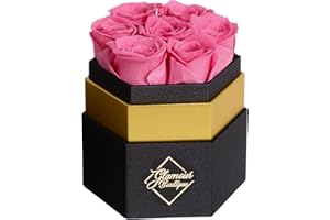 GLAMOUR BOUTIQUE 7-Piece Forever Pink Rose Box - Preserved Roses in a Box, Immortal Roses in a Box That Last A Year - Eternal Rose Preserved Flowers for Delivery Prime Mothers Day & Valentines Day