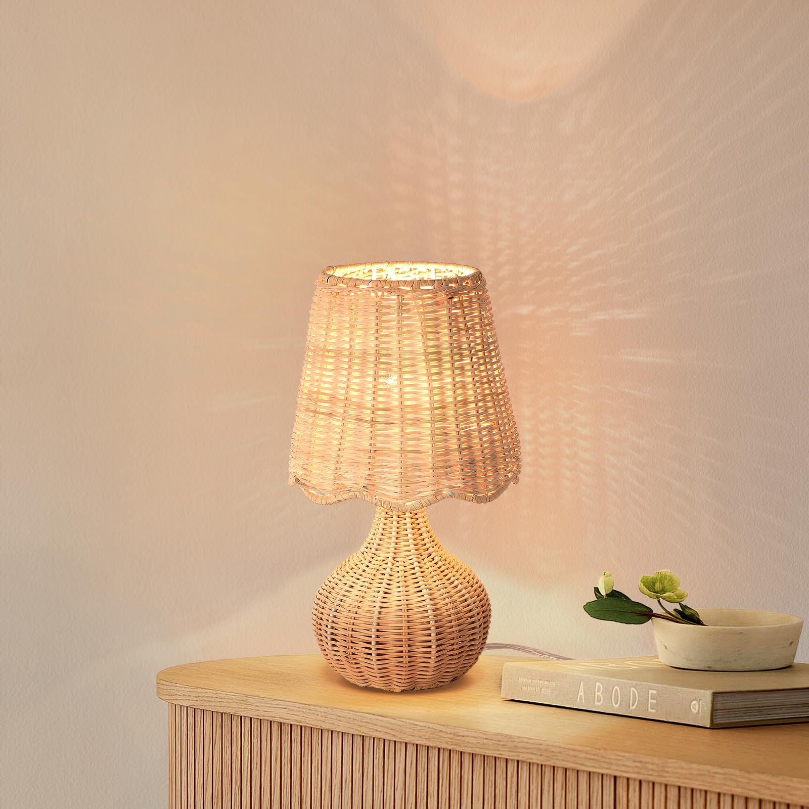 Photo 1 of Ziqqeelam Rattan Small Bedside Table Lamp for Bedroom, Boho Mini Table Lamps for Nightstand, Farmhouse Small Table Lamps for Small Spaces for Kitchen Counter, Bookshelf, Bedroom, Kids Dorm