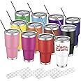 YOUKE OLA 12 Pack Insulated Tumbler - 30oz Stainless Steel Double Wall Vacuum Travel Coffee Tumbler Cup with Lid and Straw for Cold & Hot Drinks (Mixed Colors)
