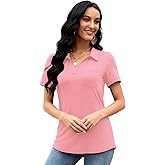 Am Direct Women's Polo Shirts Short Sleeve Professional Black Collared Work Tops V Neck Business Casual Blouses