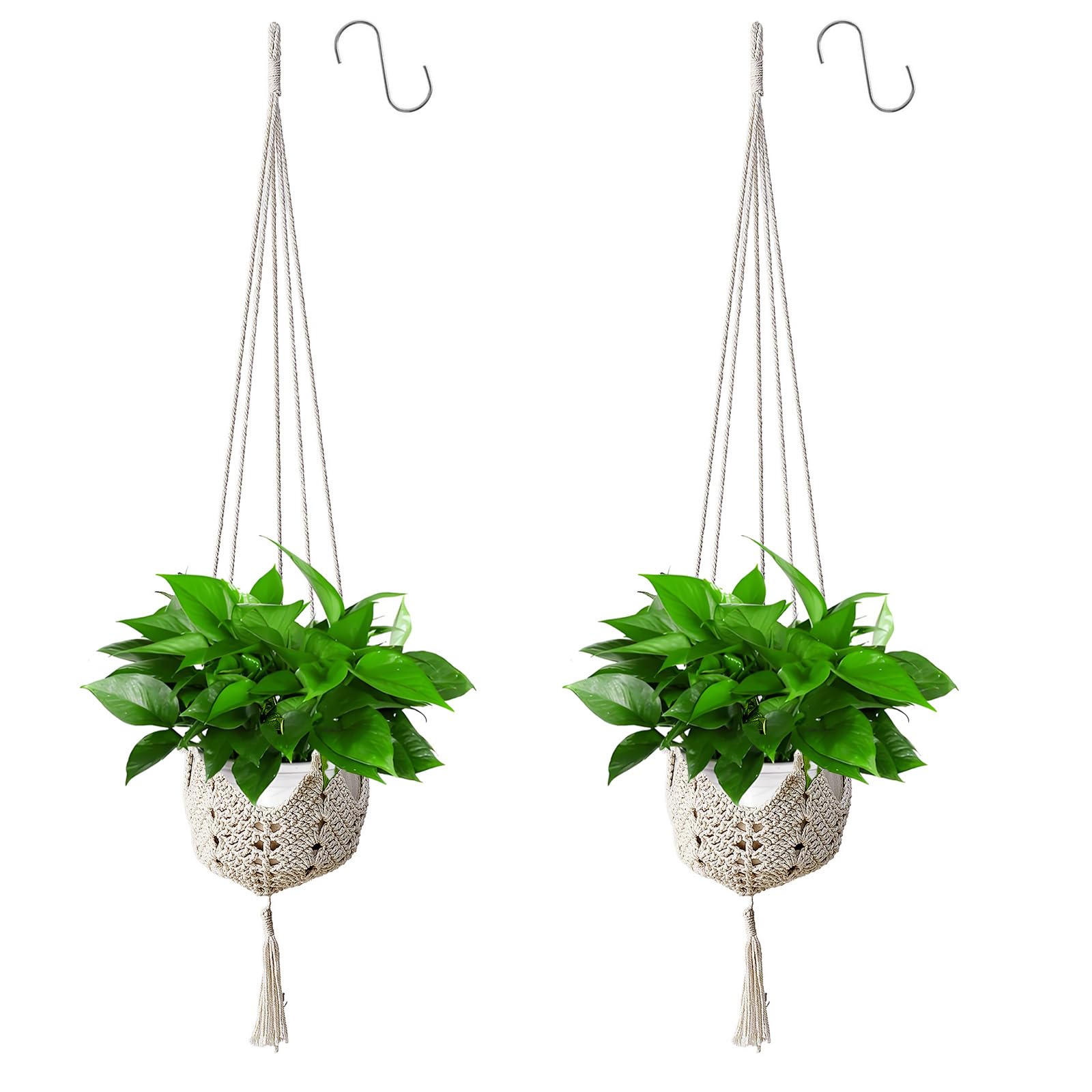 Apstaqeoo Cotton Rope Macrame Plant Hanger with 2 Hooks - Planter Basket for Indoor Outdoor Balcony Garden Home Decor (101cm)