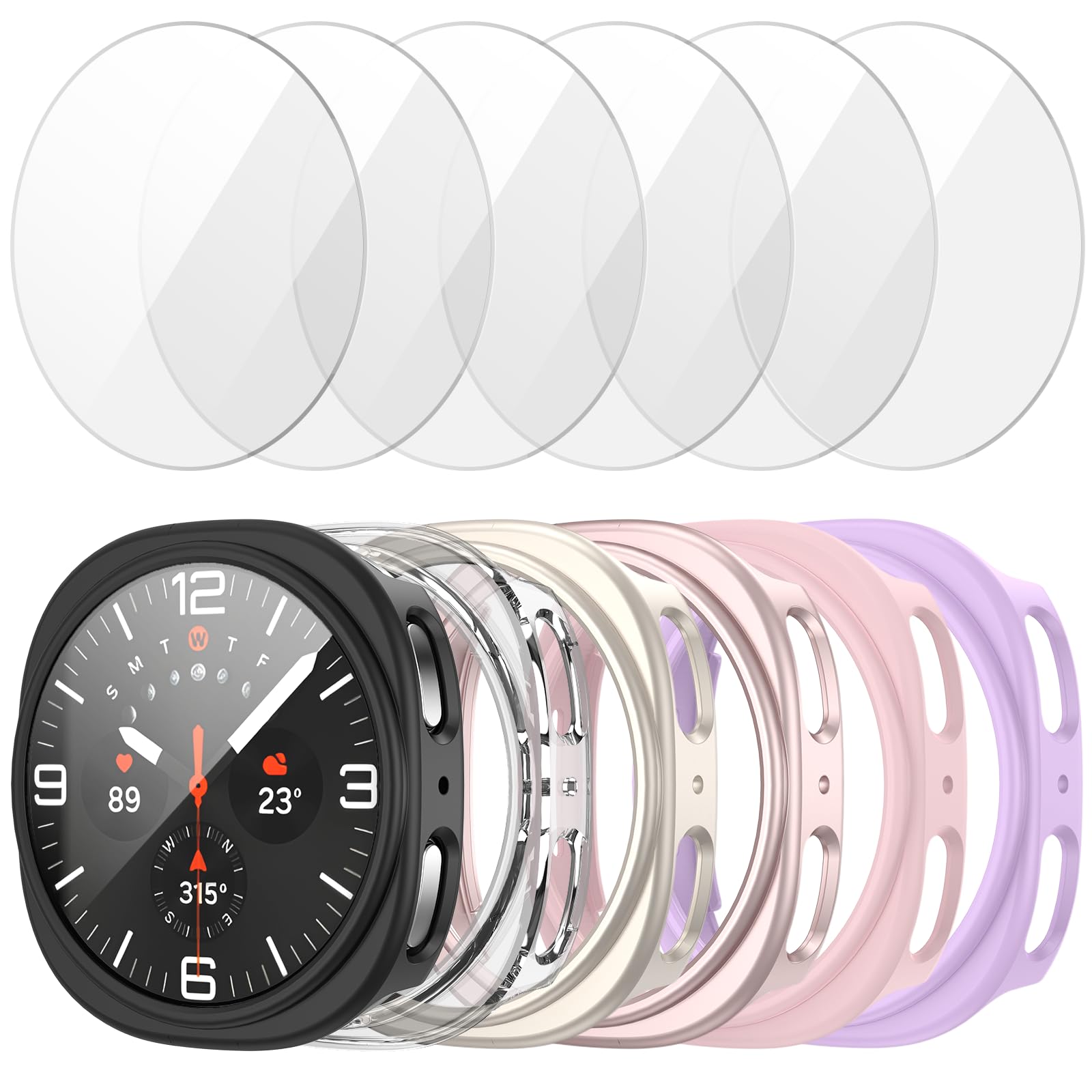 JZK Galaxy Watch 8 44mm Screen Protector-[6+6] Pack Protective case+Tempered Glass Screen Protector Full Coverage Hard PC Protective Cover HD Thin Cass for Samsung Galaxy Watch 8 44mm Accessories