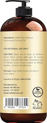 Handcraft Blends Fractionated Coconut Oil 473 ml Pure Carrier Oil view 3
