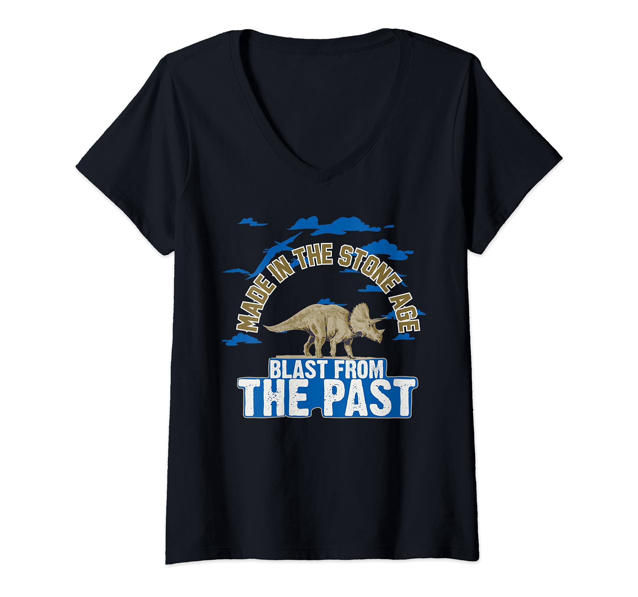 Womens Dino Dinosaur From The Past T-Rex Extinct Animals Stone Age V-Neck T-Shirt