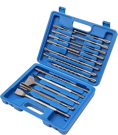 TOPWAY 17Pcs SDS Plus Drill Bit Set with Chisels Case Concrete Masonry Bits