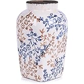 Blue and White Vintage Vase - 9.7 Inchs Chinoiserie Decor Crackle Finish Floral Vase, Rustic Farmhouse Decorative Vases for Table, Living Room, Bathroom, Shelf Decor, Mantel, Centerpieces