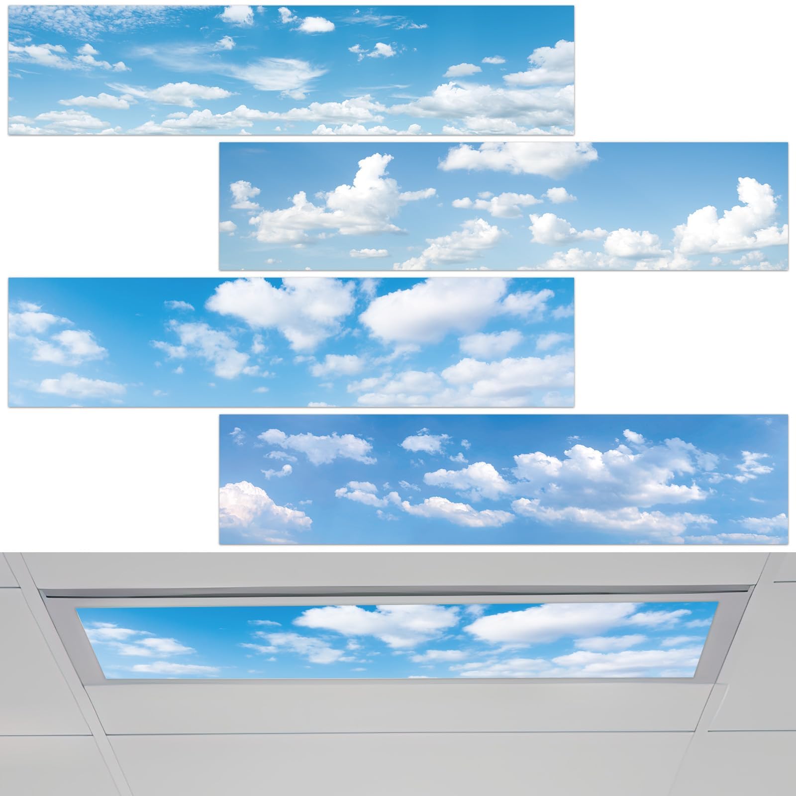 Photo 1 of 4 Pcs Fluorescent Light Covers with 40 Magnets Decorative for Classroom Ceiling Light 4 x 1 Feet Magnetic Light Covers Filter Easy Install for Office Hospitals & Home Drop Ceiling Supplies (Cloud)
