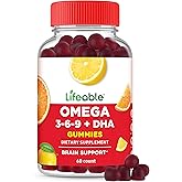 Lifeable Omega 3 6 9 Gummies | with Vegan DHA Supplement | Fish Oil Alternative from Plant Based Flaxseed Oil | Great Tasting Omega 3 Supplement | for Adults, Men & Women | 60 Gummies