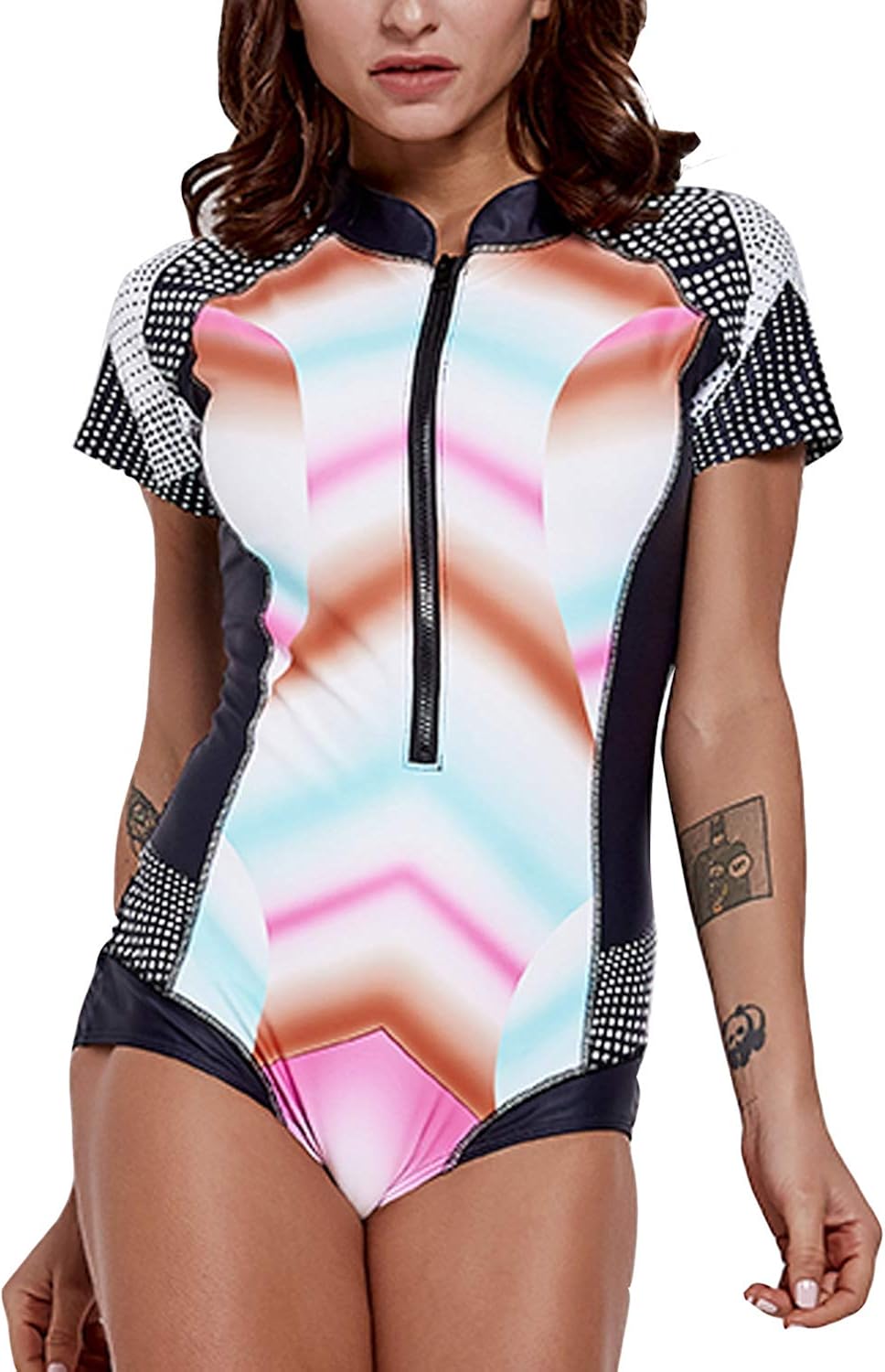 Factory Direct Sales Swsmclt Womens Zip Rash Guard Short Sleeve One Piece Swimsuit Printed Surfing Bathing Suit All Products Get Up To 34 Off Www Flighttime Com