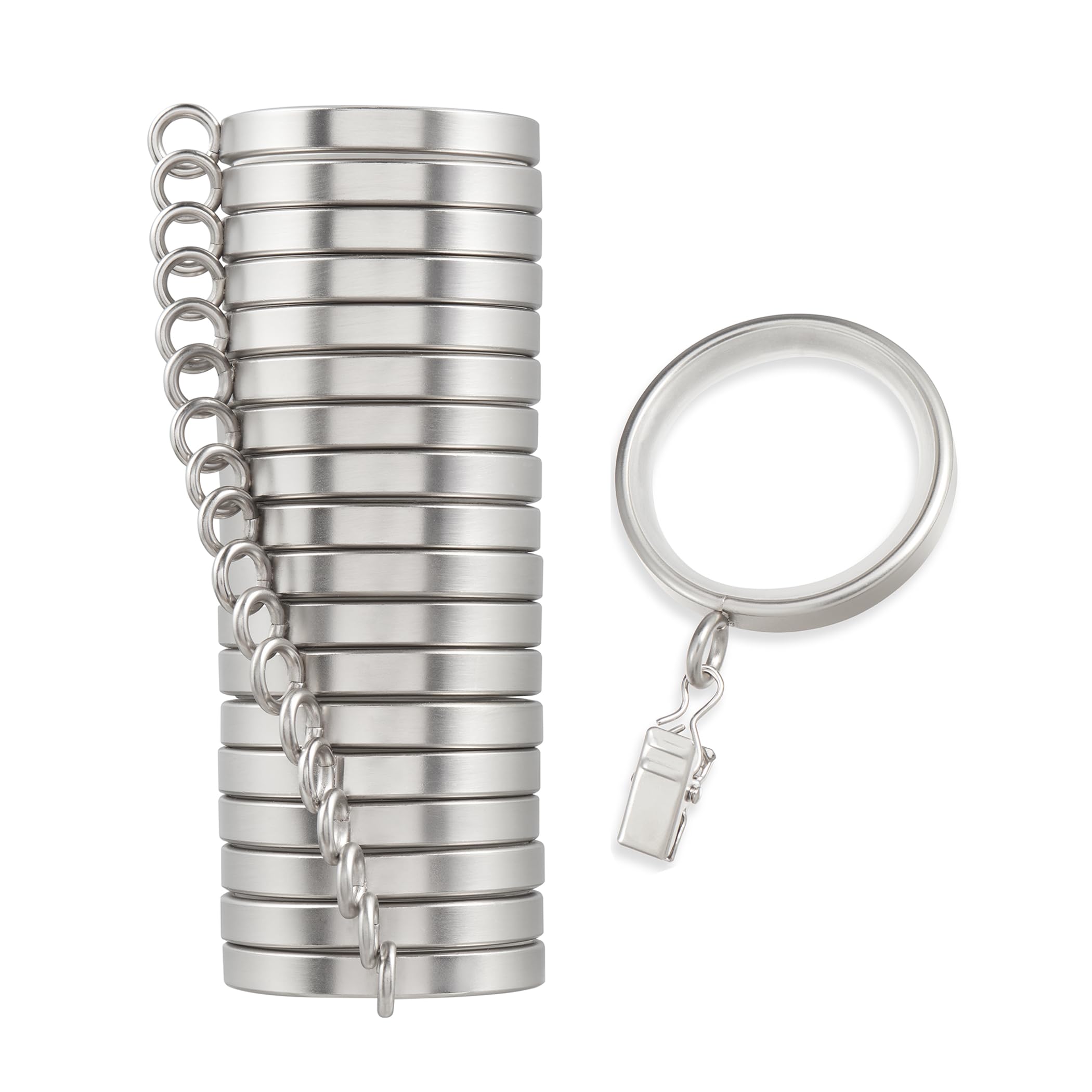 MODE Cambria Designer Series - Premium Easy Glide 18 Count Curtain Rings - Metal with Smooth, Quiet Nylon Inserts with Clips - 2 inch Diameter (1-5/8 inch Inside Diameter) - Brushed Nickel