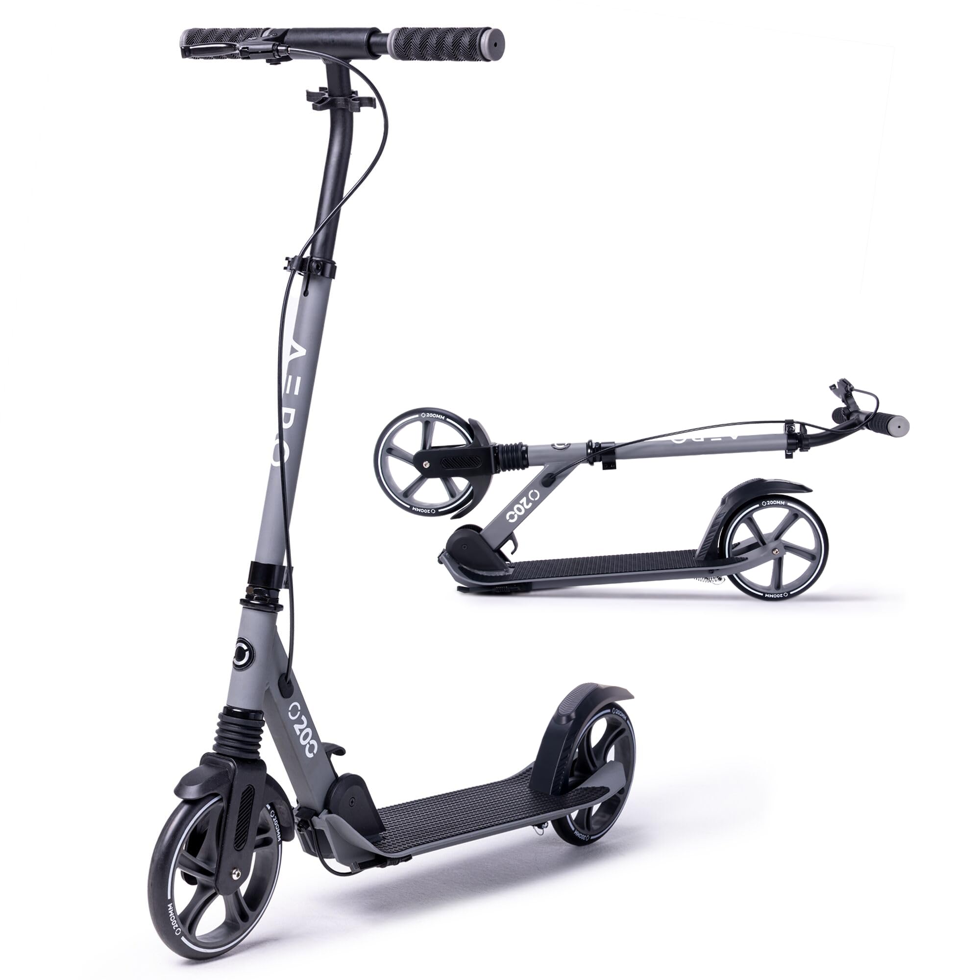 Aero Big Wheels Kick Scooter for Kids 6+, Teens & Adults | Light Up Wheels, Hand Brake, Rubber Deck Mat & Shock Absorption | Foldable & Height Adjustable