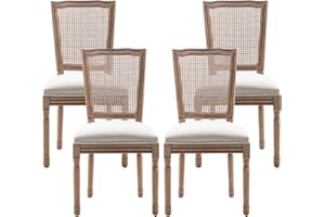 Nrizc Farmhouse Dining Room Chairs Set of 4, French Dining Chairs with Square Rattan Back, Solid Wood Legs, French Bistro Chairs for Dining Room/Living Room/Kitchen/Restaurant