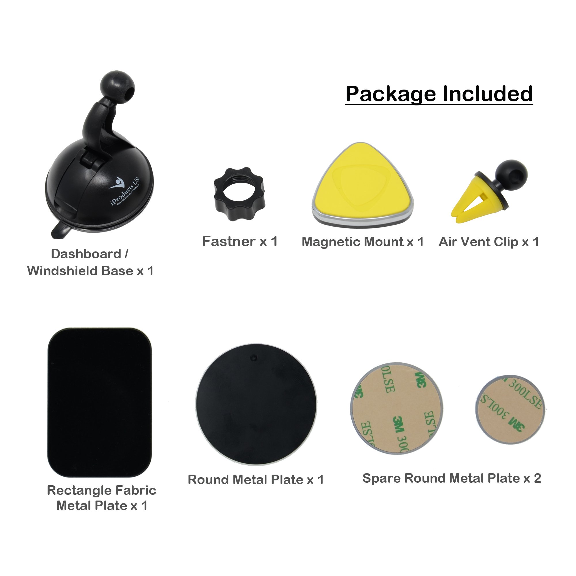 Magnetic Phone Holder for Car iProductsUS Car Vent Phone Mount Universal 3-in-1 phone Cradle for Dashboard Windshield Air Vent for Apple iPhone and Android Smartphones or GPS devices(YELLOW)