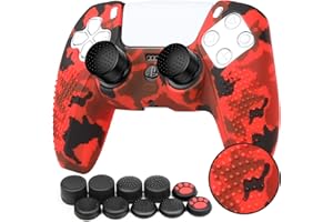 Benazcap Silicone Skin Accessories for PS5 DualSense Wireless Controller Grip Case with Anti-Slip Silicone Dustproof Protective, PS5 Controller Skin x 1, with Thumb Grip x 10 - Red Camouflage