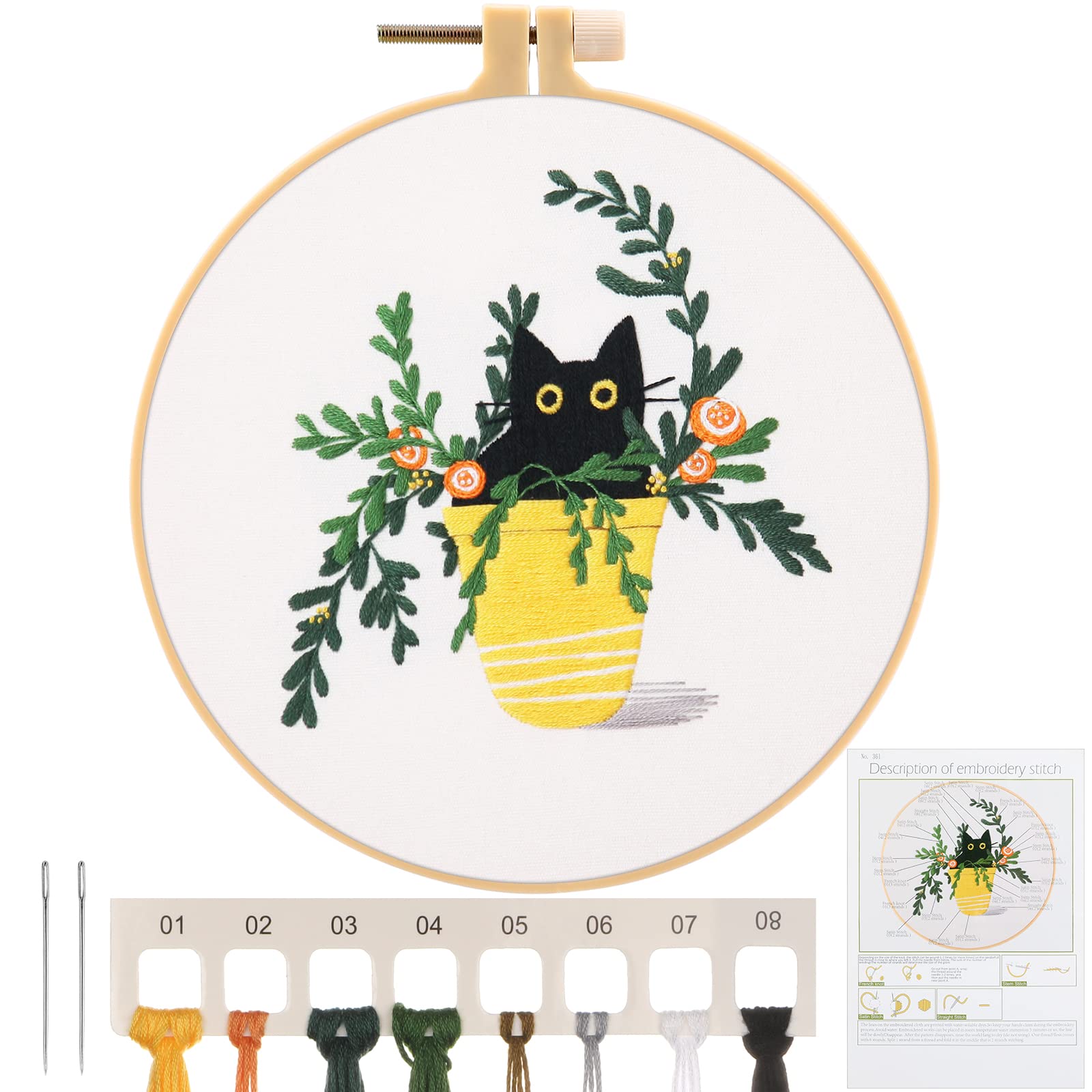 MWOOT Cat Embroidery Stamped Kit, DIY Embroidery Starter Kit Handmade Sewing Craft for Adults Beginner Stitch Starter