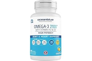 Oceanblue Professional Omega-3 2100 with Vitamin K2 and Vitamin D3-60 Count - Triple Strength Burpless Fish Oil Omega-3 Supplement with EPA, DHA & DPA - Wild Caught - Orange Flavor, 30 Servings