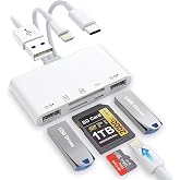 SD Card Reader for iPhone/iPad, 5-in-1 Universal Memory Card Reader for SD/TF Card/USB Drive, USB C/Lightning/USB Connector Compatible with iPhone 17/iPad Pro/Galaxy/MacBook/Dell etc.