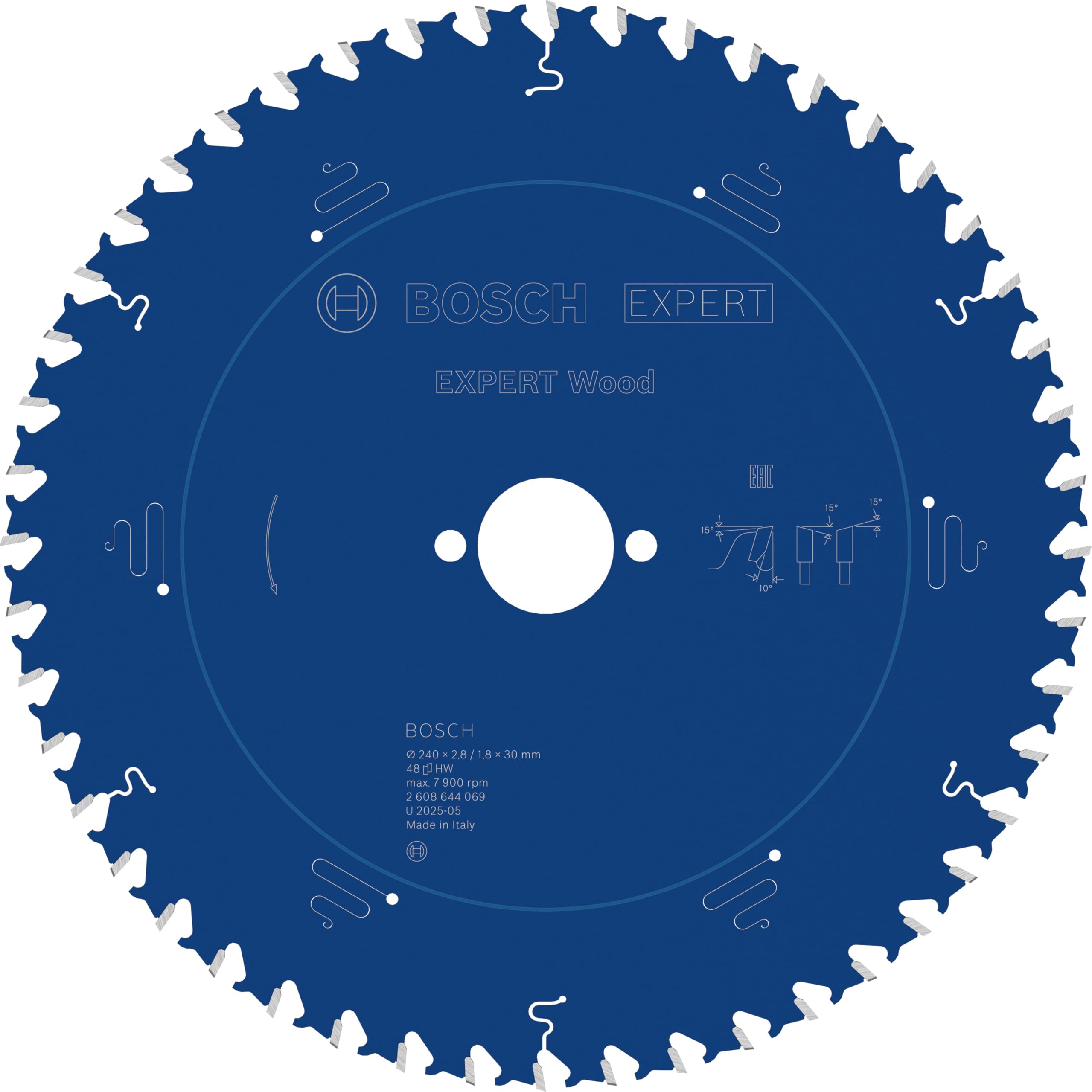 Bosch Accessories 2608644069 EXWOH 48 Tooth Top Precision Circular Saw Blade, 0 V, Blue