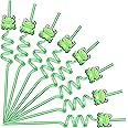 24 Pack Frog Straws for Kid's Party Favors, Reusable Cartoon Plastic Crazy Drinking Straw for Girls Boys Birthday Party Passove Decoration Supplies with 2 Cleaning Brushes (Green)