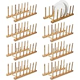 AojSup 8 Pcs Bamboo Plate Holder & Wooden Dish Rack Organizer, 11.6x4.7x3.9 Inch Bamboo Wooden Dish Rack for Plates, Bowls, Cutting Boards & Kitchen Cabinet Storage