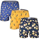 Cinvik Mens Boxer Shorts Funny Boxers Sleep Short Plaid Cotton Loose Woven Boxers for Men Small Medium Large