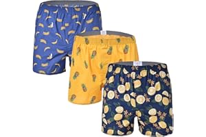 CINVIK Mens Boxer Shorts Funny Boxers Sleep Short Plaid Cotton Loose Woven Boxers for Men Small Medium Large