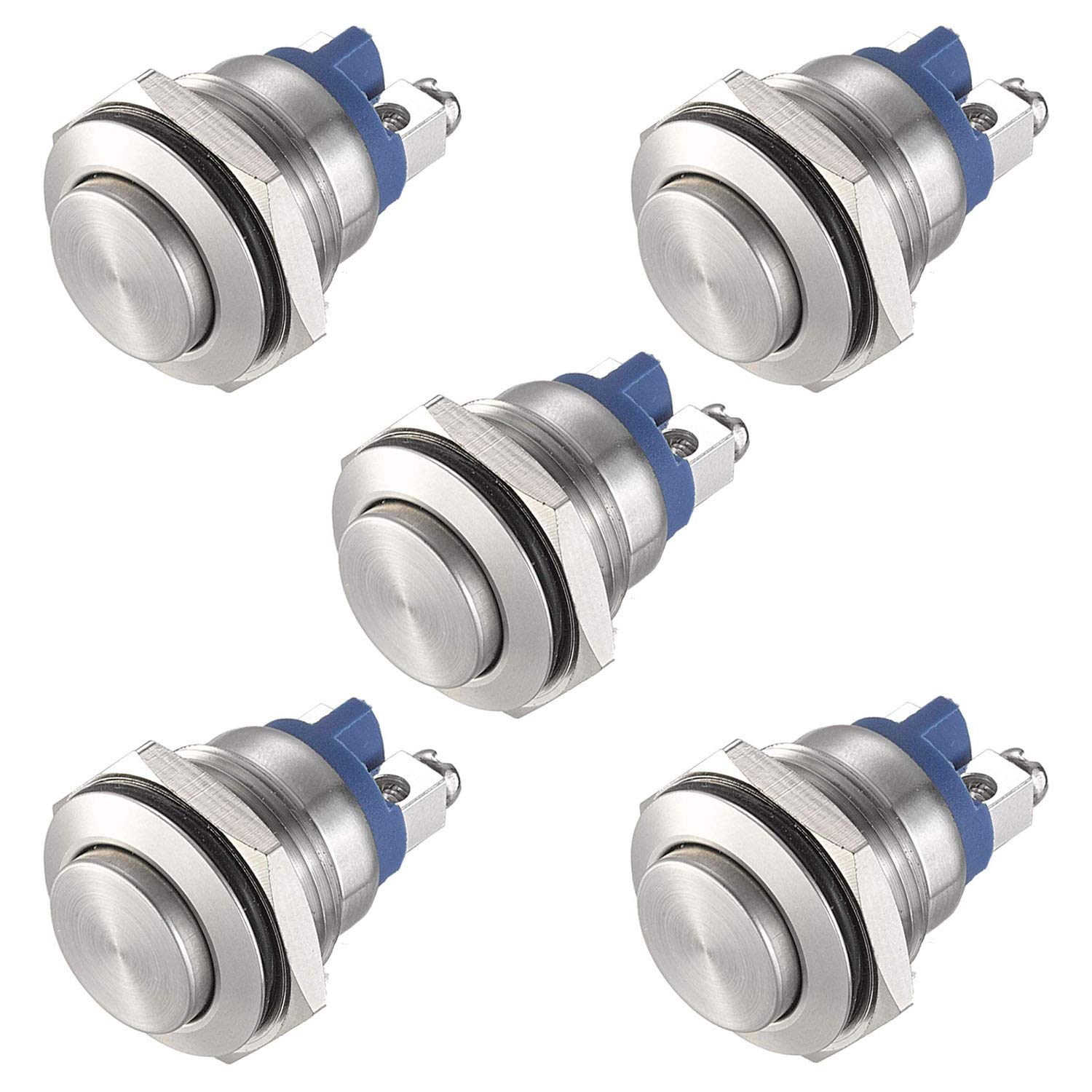 FICBOX 5Pcs Metal Push Button Switch Waterproof Momentary Screw Terminals for 19mm 3/4\