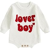 Lesimsam Newborn Baby Boy Valentines Day Outfit Lover Boy Embroidery Knit Sweater Romper Long Sleeve Bubble Bodysuit