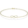 Miabella 925 Sterling Silver or 18K Gold Plated Diamond-Cut Infinity Beaded Ball Chain Anklet Ankle Bracelet for Women, Made in Italy