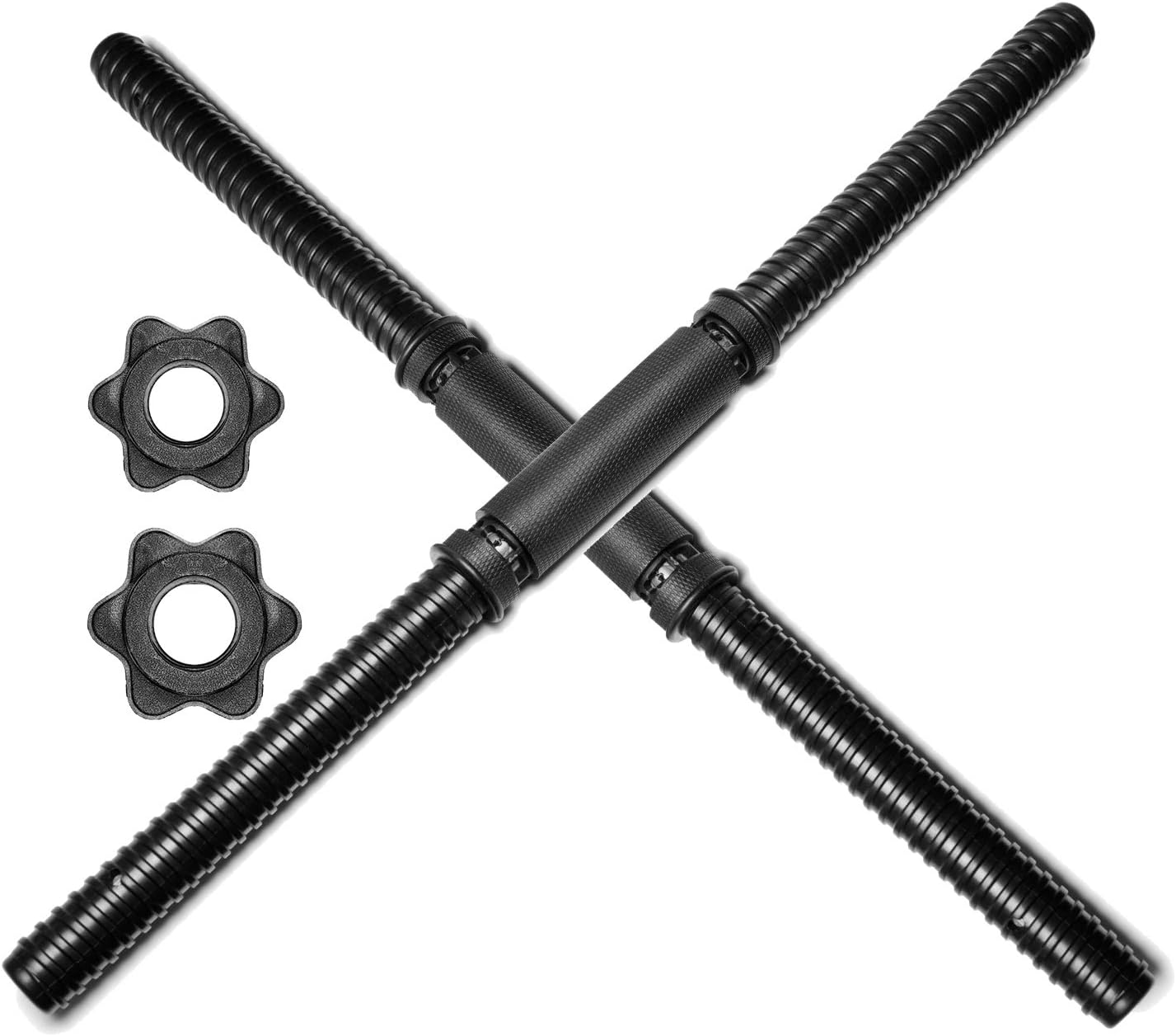 Hioffer Pair ofChrome Dumbbell Bars for Exercise Spinlock Collars Weight Lifting Standard Adjustable Chrome Threaded Dumbbell Handles