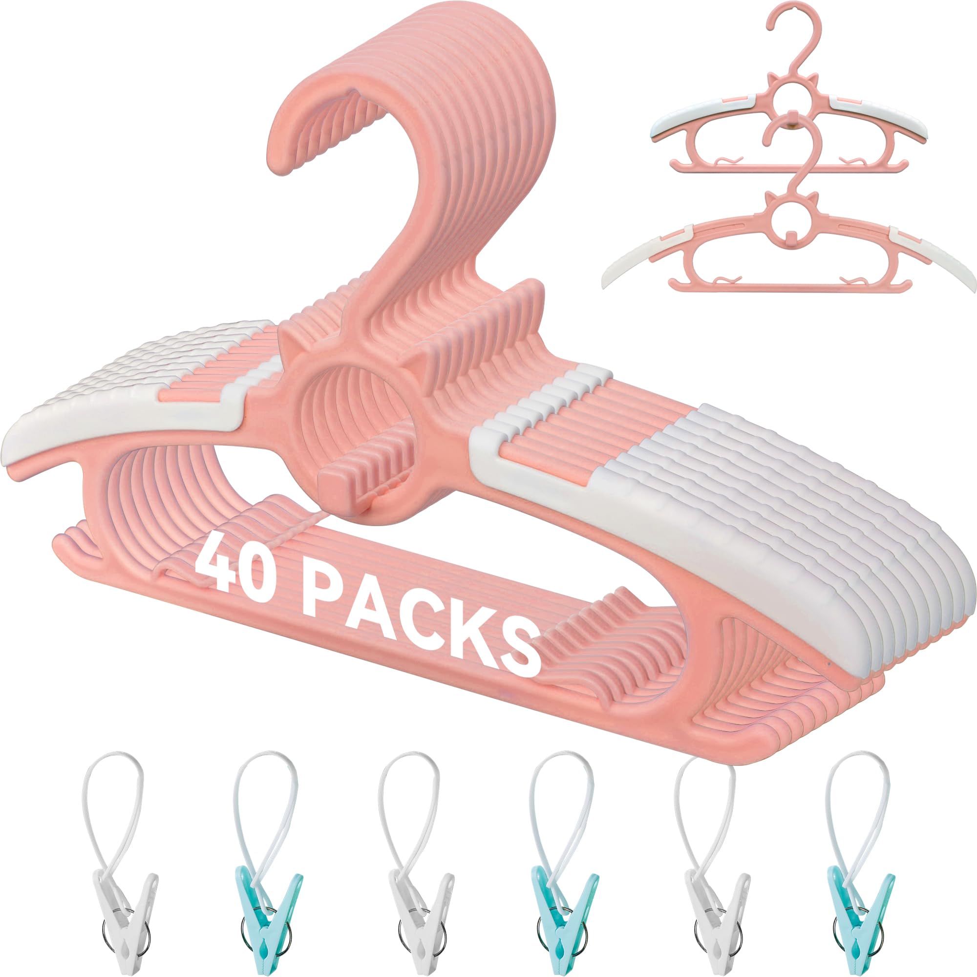 Photo 1 of Baby Hangers for Nursery Closet, Infant Hangers Extendable and Non-Slip for Newborn Toddler Kids Clothes,11"-14.6" Adjustable Children Coat Pant Hanger for Girl and Boy Nursery Must Have (40pcs Pink)