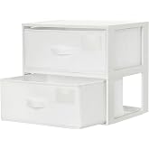 Vtopmart 2 Pack Closet Drawer Organizer, Stackable Fabric Drawers, White | Easy-access drawer storage for closet shelves, ideal for underwear, socks, sleepwear and small clothing. Stack to save space