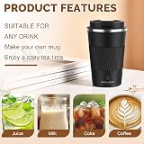 MOMSIV Insulated Coffee Cup 380ml Leakproof Lid Non-Slip Stainless Steel Black view 4