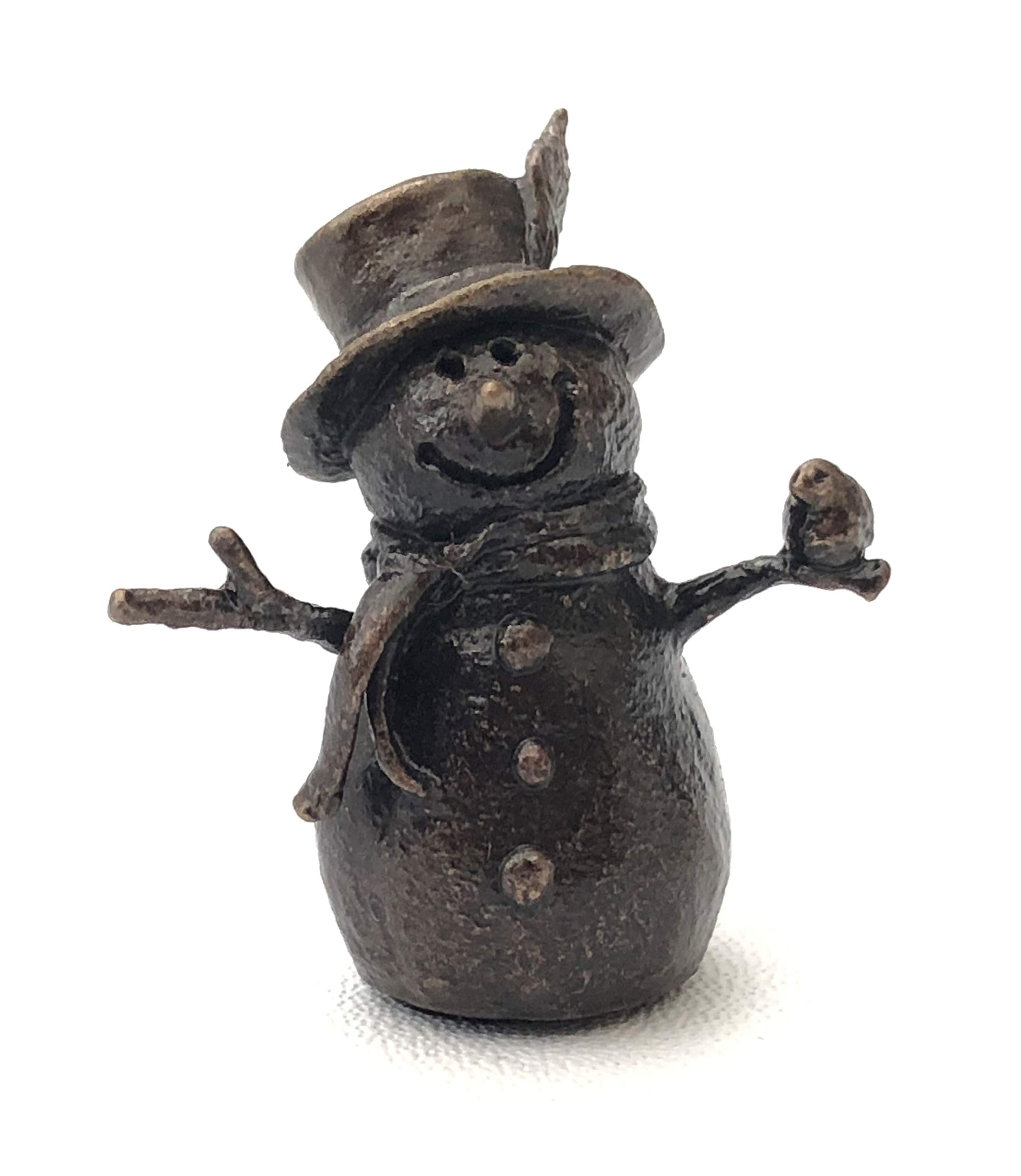 Richard Cooper 2090 Snowman Solid Bronze Miniature Sculpture Figure - 3.5 x 3.5 x 2.3 cm