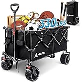 Hikenture Collapsible Wagon Cart, 330lbs Capacity Beach Wagon with Big Wheels for Sand, Heavy Duty Foldable Wagon with Brakes