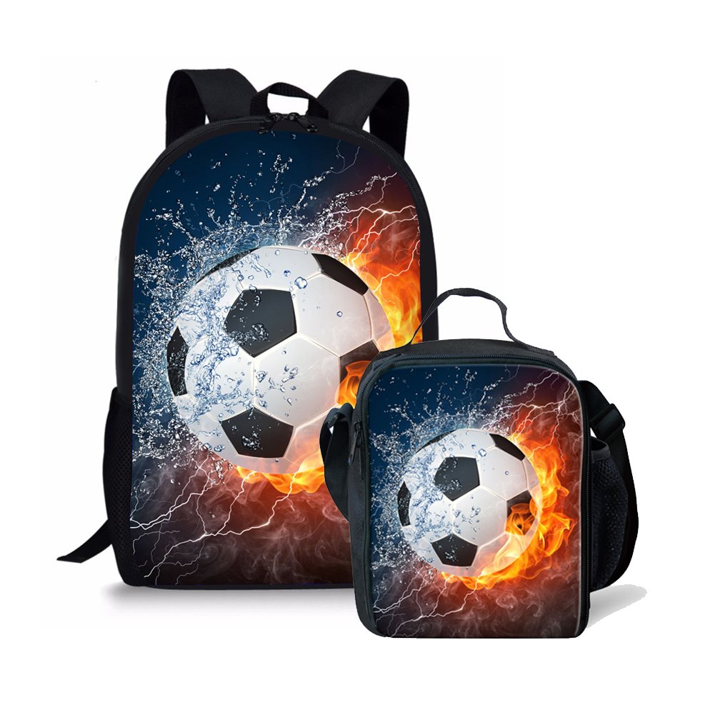 Amzbeauty Soccer School Bag Lunch Box Set for Boys Personalized Print
