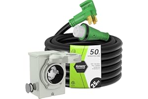 RVMATE 50 Amp Generator Cord 25FT and Pre-Drilled 50Amp Power Inlet Box Kit, 125/250Volts, NEMA 14-50P to SS2-50R Power Cord, ETL Listed, NEMA SS2-50P Inlet Box Waterproof