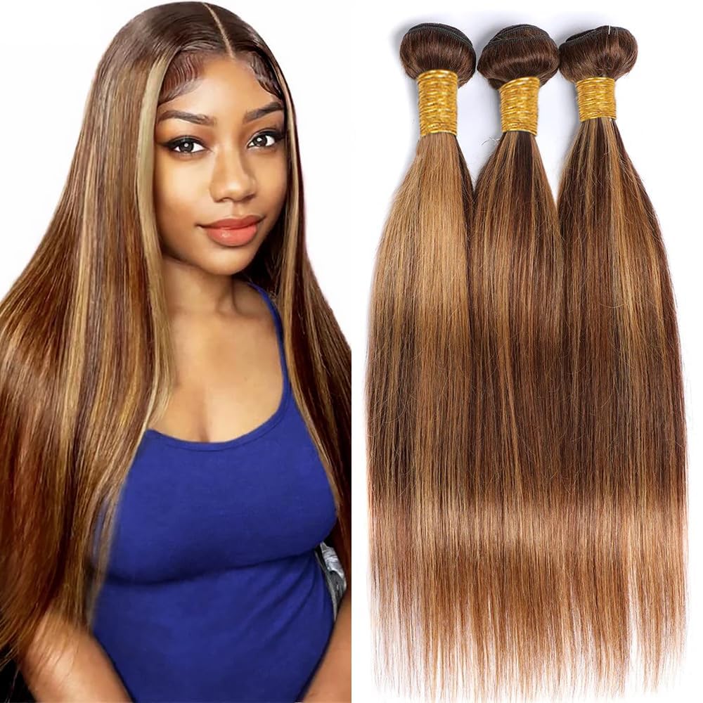 Photo 1 of Xddnamei Brazilian Virgin Human Hair Bundles Highlight P4/30 Curly Bundles Human Hair 16 18 20 Inch Brazilian Chocolate Brown 12A Unprocessed Quick Weave for Black Women