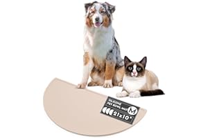 Should We Go? - Waterproof Silicone Pet Food Mat - Non-Slip, Spill-Proof Feeding Mats for Floors, Raised Edge Design, Easy-to-Clean, Durable Flexible Rubber Mat for Dog & Cat Bowls, Medium-Natural Tan