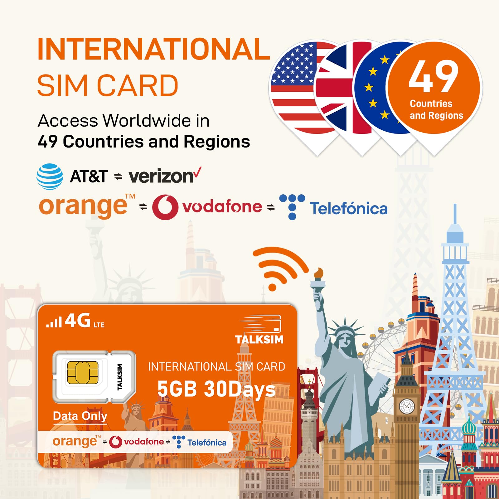 International Data SIM Card 5GB 30Days, 5G/4G LTE Coverage in USA and 49 Countries |UK, Europe, Asia, Oceania Prepaid Travel Data Only SIM for Portable WiFi Mobile Hotspot, Tablet, No Contract