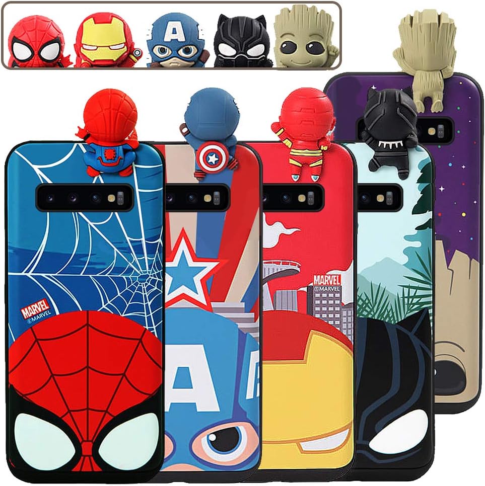 for Galaxy S10 Plus Case, Marvel Character Design Case: with Cute Figure Doll, Hard PC Cover Protective Case, Card Holder Slide Cover Bumper Phone Case