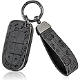 TPU and Leather Key Fob Cover Full Protection Suitable for Dodge,Key Cover Case for Jeep Grand Cherokee Renegade Compass 3 4 5 Buttons Smart Key Car Accessories Holder Protector (Black Rose)