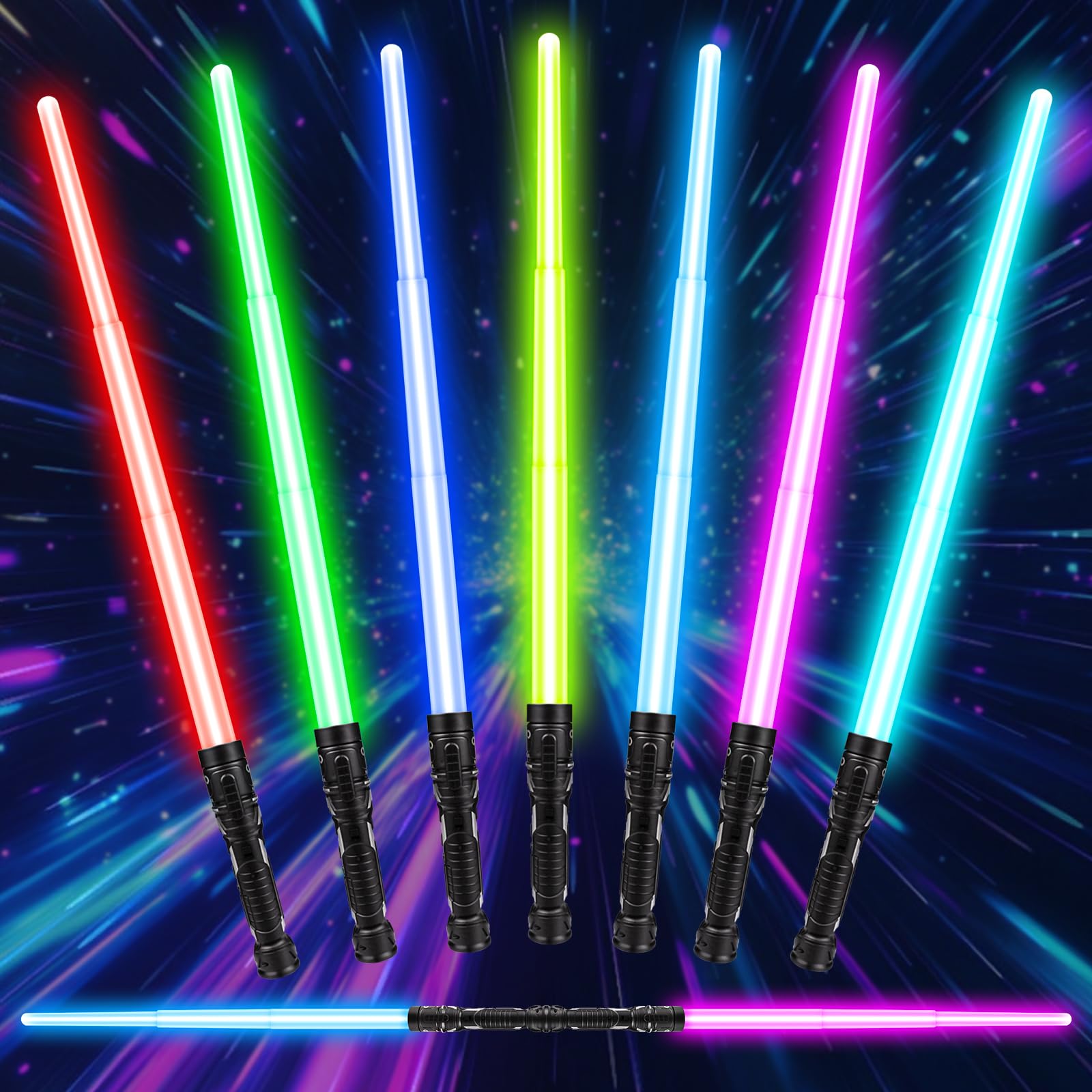 Star Wars Light Up Saber - 7 Colors Retractable LED Sword with Sound, Kids Cosplay Toy for Halloween Birthday Gift (2Pcs)