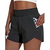 MIVEI Women's High Waisted Athletic Shorts 4" High Rise Running Workout Gym Quick Dry Tummy Control Short with Zipper Pockets