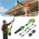 Roof Gutter Cleaning from The Ground, 40V Leaf Blowers Cordless (98inch) | 2 Battery, Adjustable Pole, 3 Speed Modes 500CFM/180MPH for Gutter Cleaner Extension Attachment Kit for Garden,House
