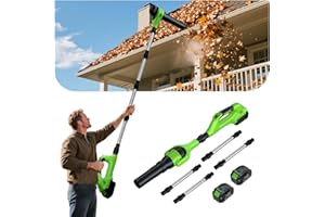 Hooseen Roof Gutter Cleaning from The Ground, 40V Leaf Blowers Cordless with 2 Battery, Adjustable Pole (98inch)3 Speed Modes 500CFM/180MPH for Gutter Cleaner Extension Attachment Kit for Garden,House