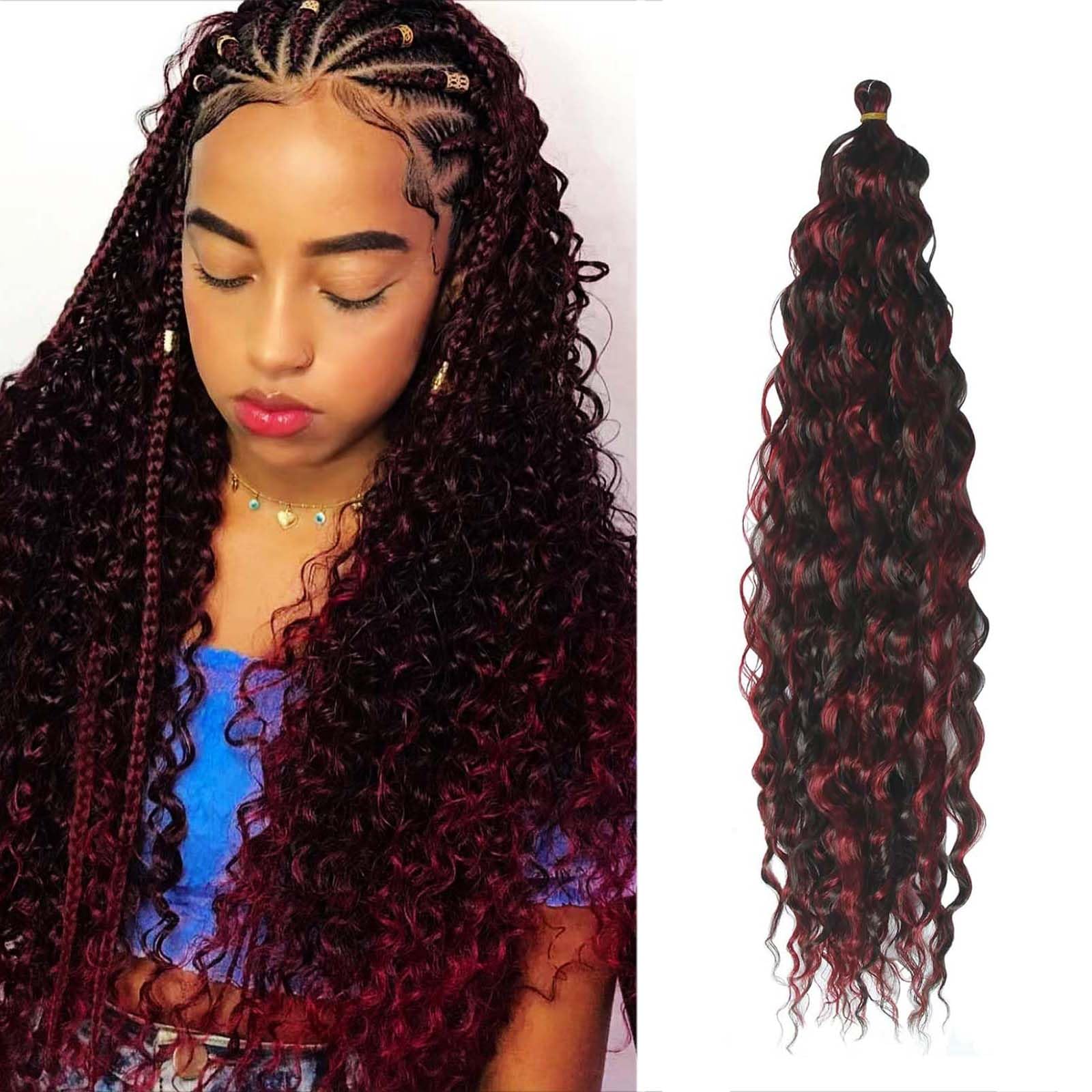 Dsoar Deep Wave Braiding Hair Ombre Deep Twist Wavy Synthetic Hair Highlight Curly Hair Extensions for Braids Ocean Wave Hair Bundles 22 Inch 3 Packs, 4/bug#