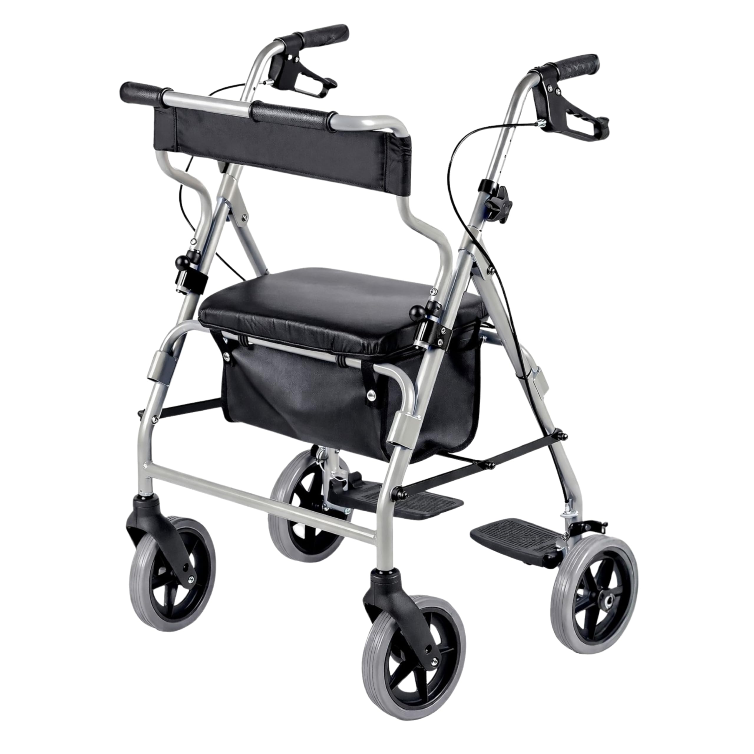 DAYS Four Wheeled Rollator Walker with Breaks, Foot Rest, Seat and Basket, Mobility and Support Aid for Elderly, Disabled and Handicapped Users - Silver