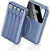 Power Bank, 15000mAh Portable Charger with Built in Cable, 22.5W Fast Charging, Slim Travel Essential Battery Pack with LED Display, Compatible with iPhone 17/16/15/14/13, Samsung, iPad DarkBlue