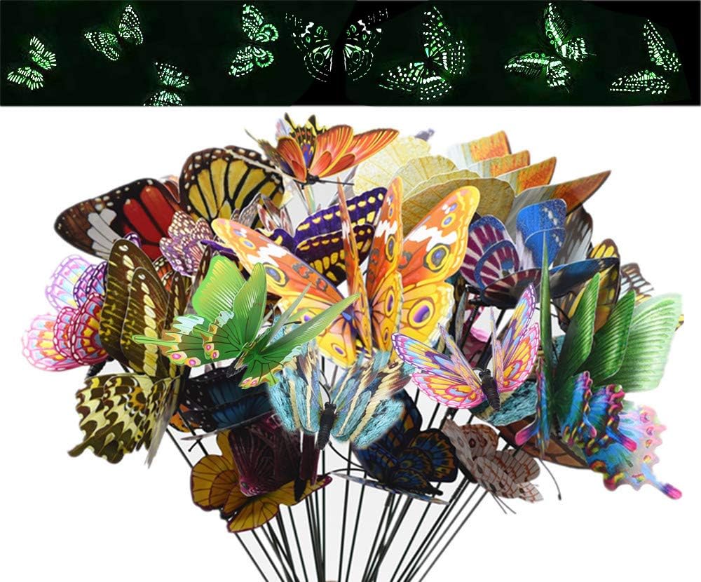 Decorative Garden Stakes - FENELY Luminous Colorful Butterfly Garden Decor Stakes,Double Wing Waterproof 3D Garden Ornaments Outdoor Decorations for Patio Lawn Yard PVC Gardening Art Christmas Whimsical Gifts